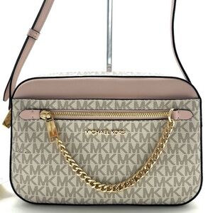 Michael Kors Jet Set Large Signature Logo Crossbody Bag Powder Blush Multi